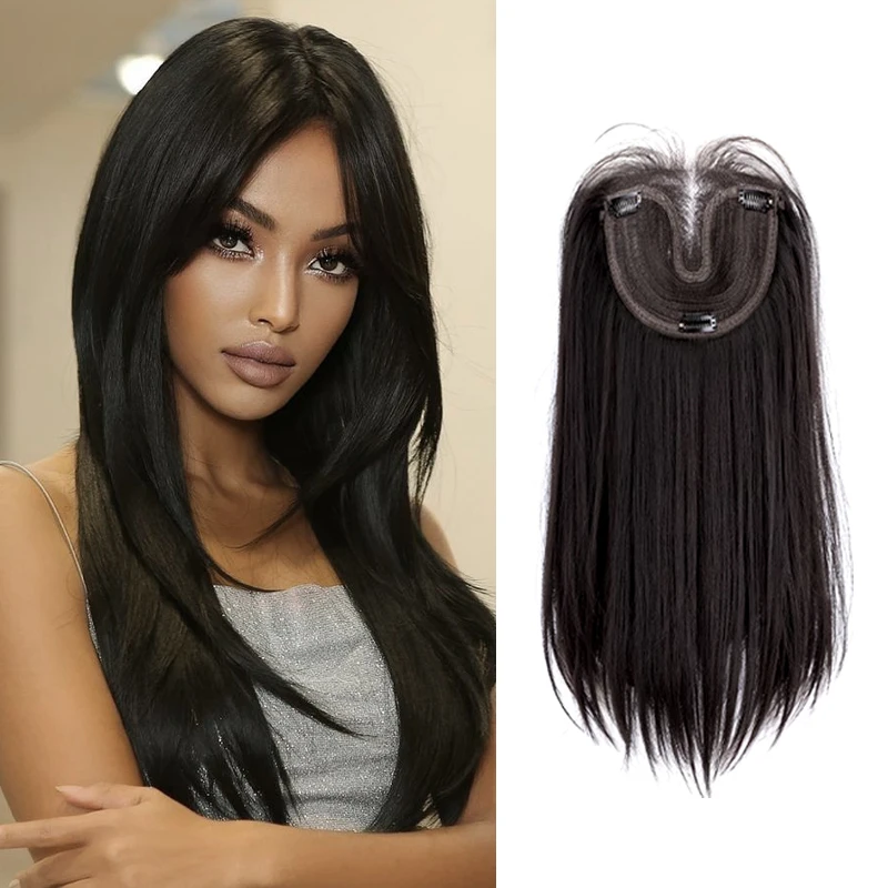 Retina per capelli 14X16 cm 55 cm Capelli misti Lisci Invisibili 3D Parrucchino Clip in un unico pezzo Estensioni dei capelli Topper per le donne Perdita di capelli