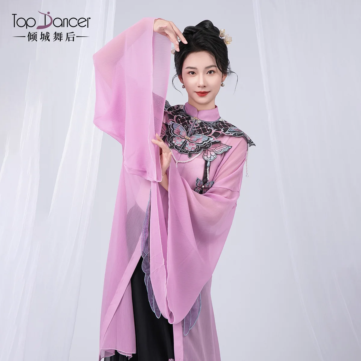 زي الرقص الكلاسيكي المطرز سحابة الكتف تتدفق الشاش تنورة السراويل الصينية هان تانغ نمط مرحلة الأداء اللباس