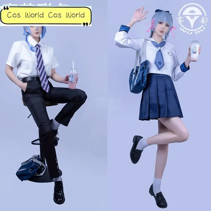 

Genshin Impact Cosplay Costume Kamisato Ayaka Kamisato Ayato Wig Jk School Uniform Linkage Couple Costumes Shirt Short Skirt Set