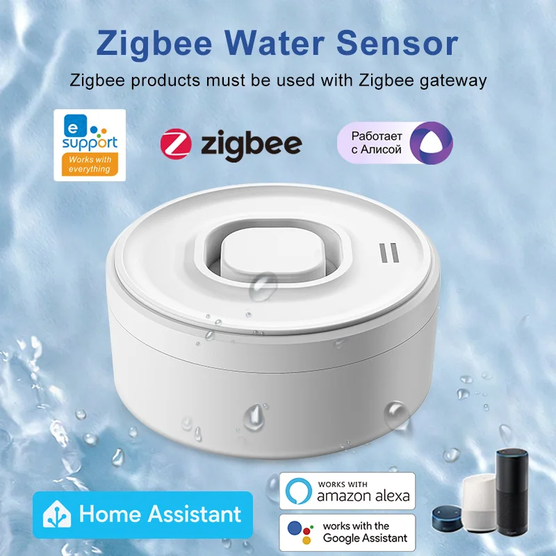 EweLink Zigbee 3.0 Water Leak Sensor IP55 Waterproof 110dB Loud Alarm Water Overflow Detector Support Home Assistant Smart Home