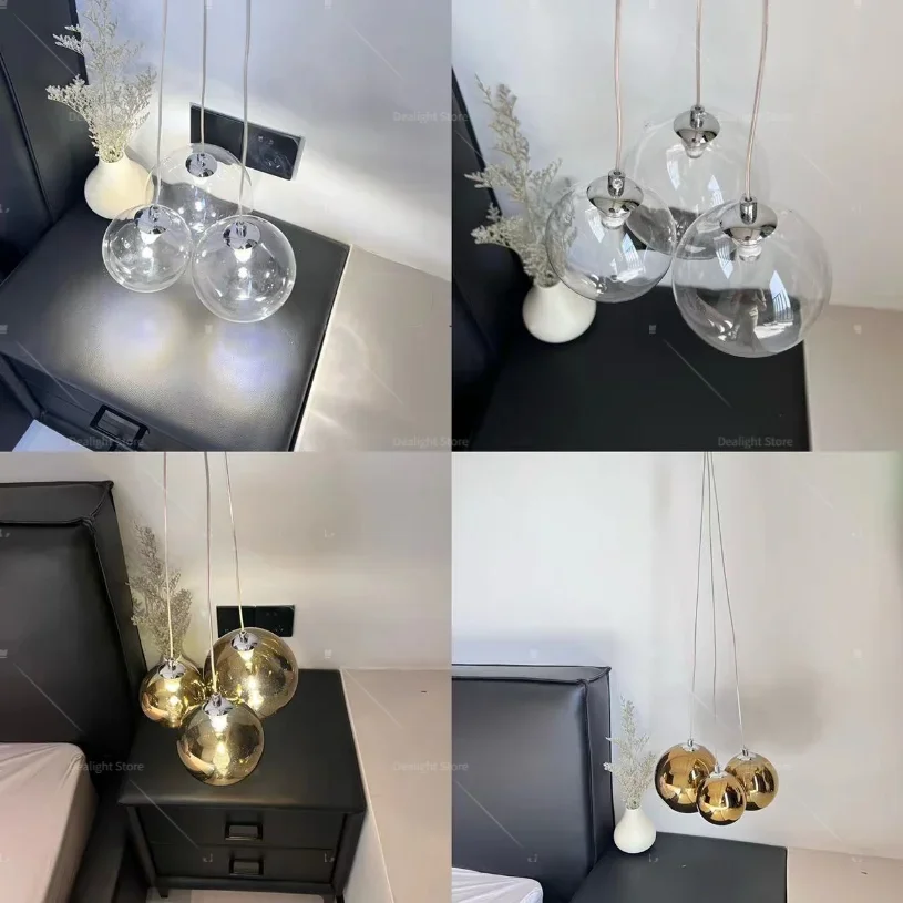 2025 كرة زجاجية قلادة ضوء غرفة نوم السرير مطعم الديكور مصباح معلق الحديثة Led فندق ثريا تركب بالسقف المطبخ I #5