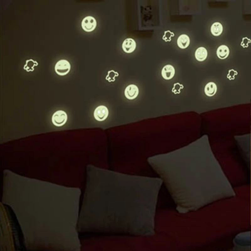 Super Funny Cartoon Smile Face Luminous Stickers Glow in the Dark Room for Home Decorations Fluorescent Wall Decals Kids Gifts