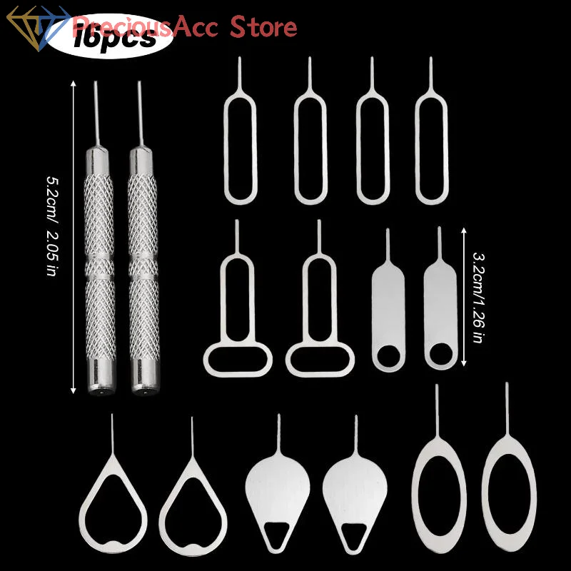 .New Sale-16Pcs/set Sim Card Eject Pin Needle Universal Mobile Phone Steel Ejector Pin SIM Card Tray Opener Keyring For