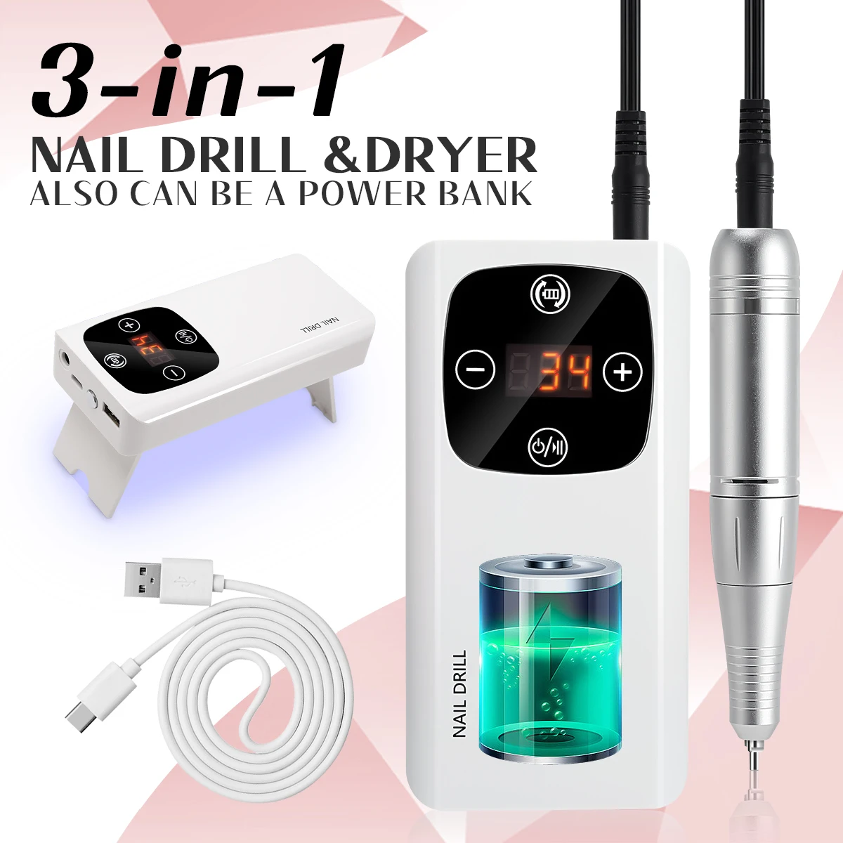 Portable Electric Nail Drill Rig Display Nail Grinder, Professional Nail Polish Grinder Nail Accessories Nail Salon Equipment