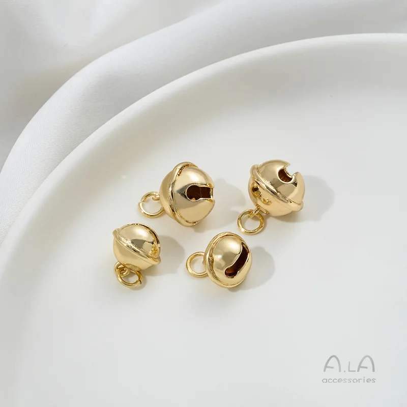14K Gold Plated Thick Texture Bell Pendants DIY Bracelet Necklace Handmade Jewelry Charms