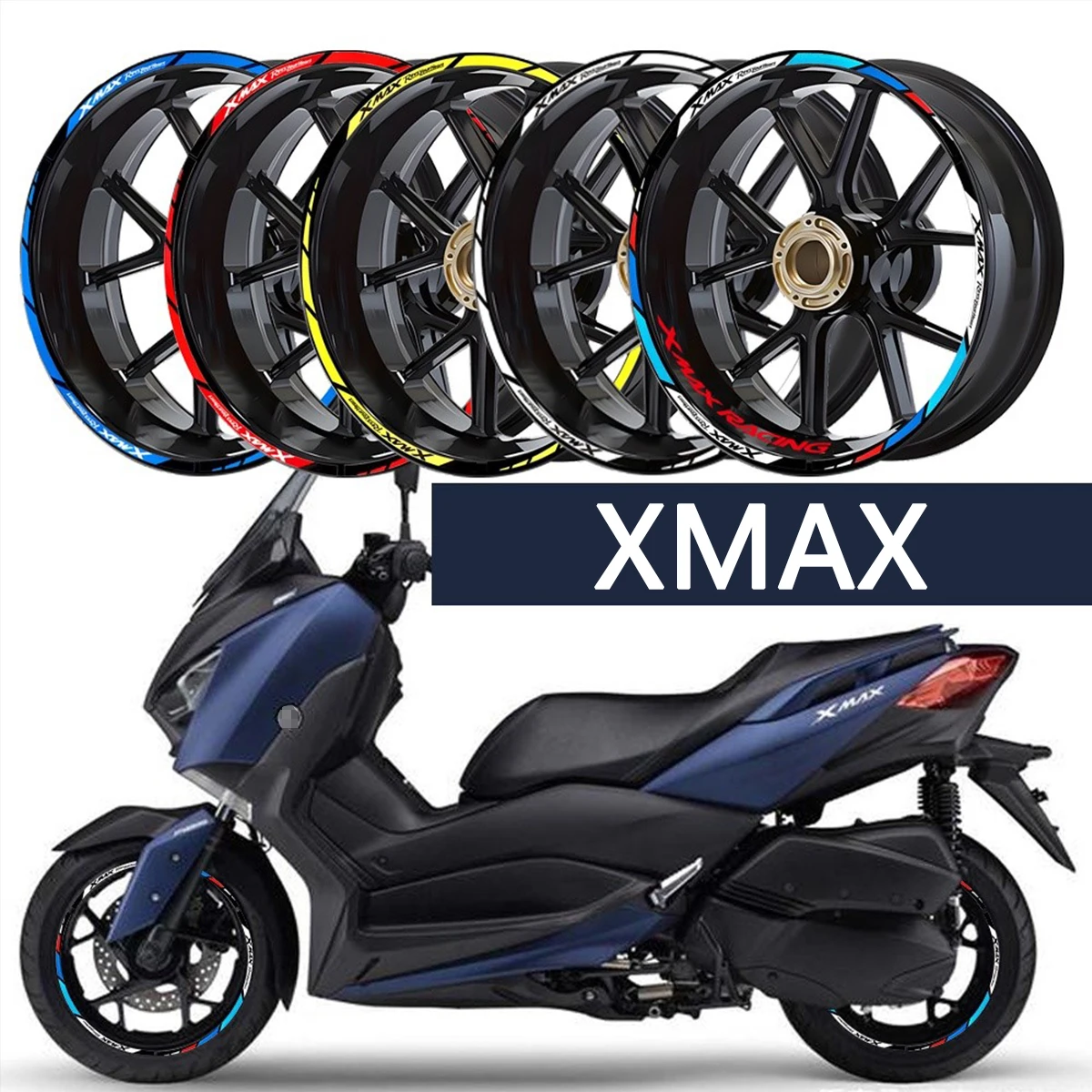 For Yamaha XMAX 300 250 125 Motorcycle Wheel Hub Reflective Stickers Tire Inner Ring Strips Motor Cycle Decals  Accessories