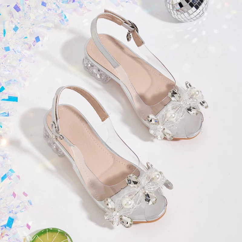 

Kids'Casual Shoes Low-heeled shoes Princess Crystal PU Leather Shoes Spring Shoes For Girls Anti-slip ​Silver Shoes Size 27-36