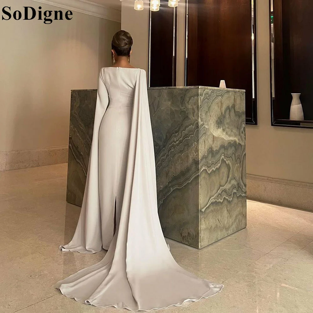 SoDigne Elegant Mermaid Evening Dresses Long Sleeves with Cape Saudi Arabic Modest Formal Events Prom Gown for Women Customized