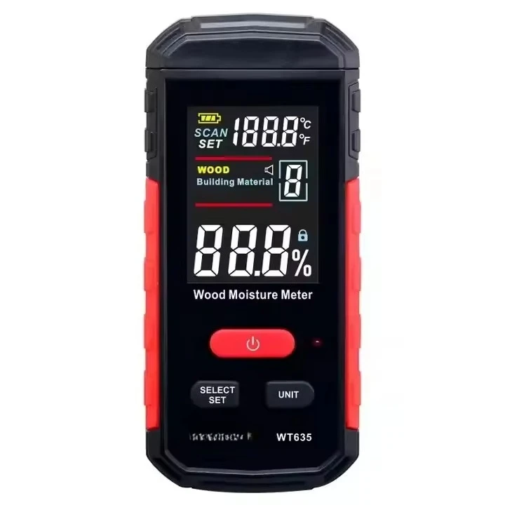 

Цифровой высокопроизводительный измеритель влажности древесины с 8 регулируемыми шестернями, функция хранения данных, большой ЖК-сканер влажности