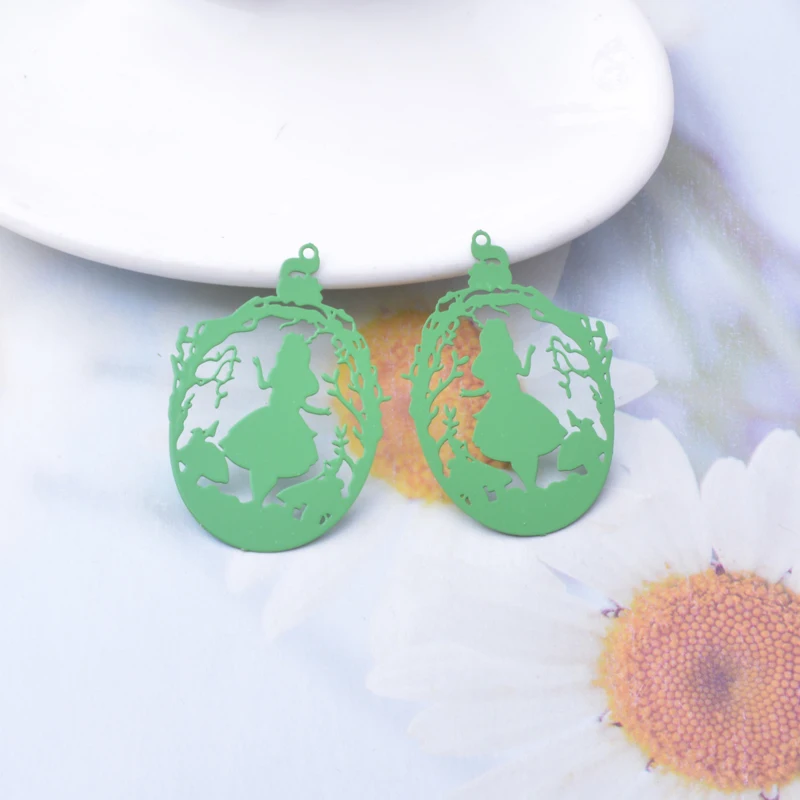 30pcs AB7630 40*28.5mm Brass Alice Charms Mushroom Squirrel Leaves girl Oval Pendant DIY Jewelry  Earring Findings image 5