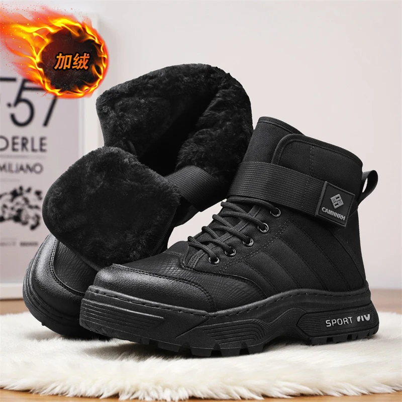 

Platform Non-slip Warm Fur Ankle Boots Snow Boots for Men Casual Winter Shoes Plush Combat Outdoor Hiking Motorcycle Boots