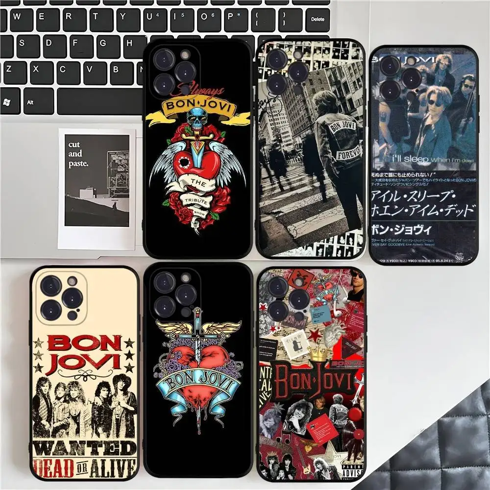 クラシックロックバンドB-Bon J-Jovi ブラック ソフトフォンケース iPhone 16 15 14 13 11 12 17 Pro Max Mini Plus対応