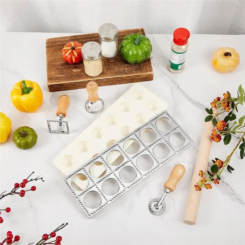 VEHO-Raviolo Maker Cutter Kit 5 Pcs Ravioli Mold Set 2 Inch Square 12-Hole Raviolis Press 3 Pasta Cutter Stamps