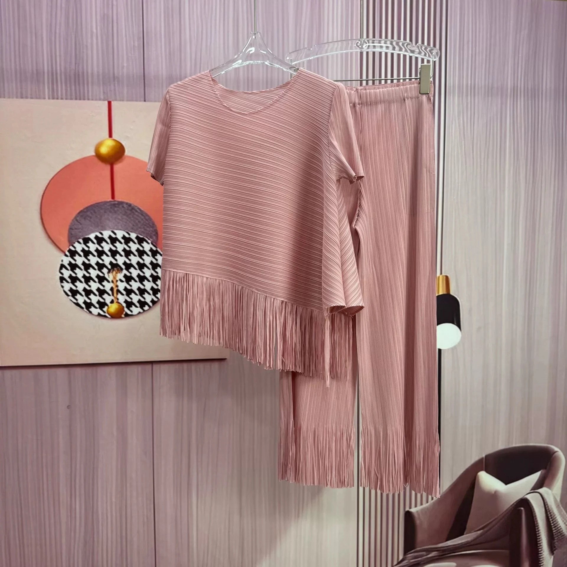 Großer, kurzärmliger Anzug mit Quasten, lässig, neuer, unregelmäßiger, einfarbiger, lockerer, lässiger zweiteiliger Anzug-GZXX1035