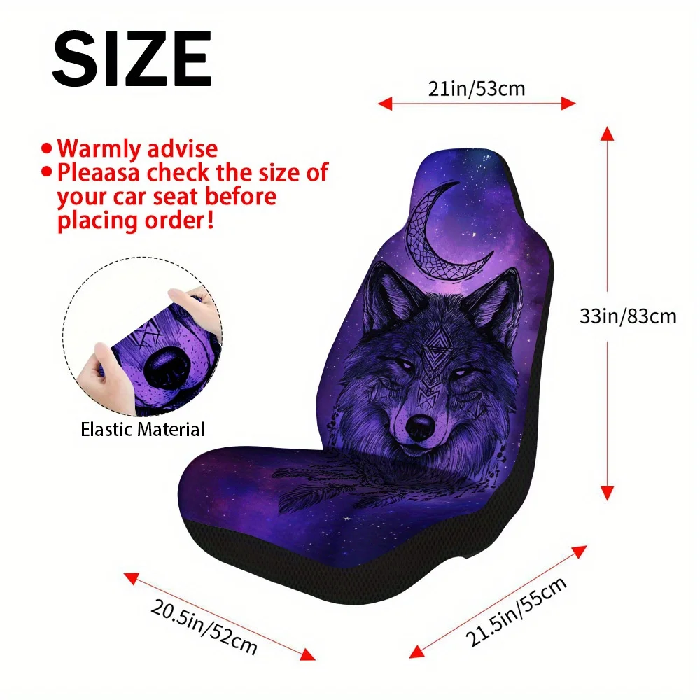 2pcs Mystical Cosmic Wolf Themed Seat Cover Set – Fit, High-Quality Full Set Of Front Seat Protectors, Durable And Stylish Des