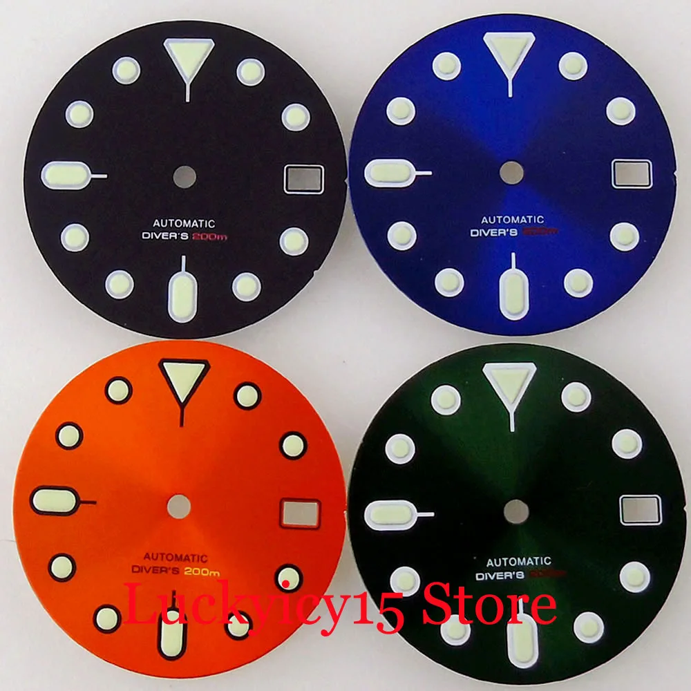 Watch Modify Parts 29MM Sterile White/Black/Orange Watch Dial Face Date Window Luminous Index Fit NH35A NH36A for SKX SRP