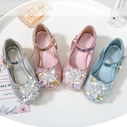 2022 Little Girls Crystal High-Heeled Shoes Children Princess Giltter Shoes Kids Stage Party Dance Shoes Pink Silver Shoes