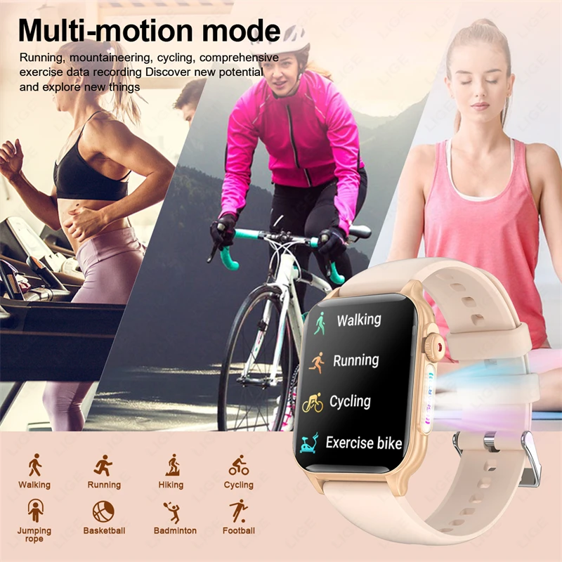 LIGE Smartwatch For Women Men Bluetooth Call Sport Tracker LED Breathing Light Bracelet Health Monitoring Waterproof Watch New