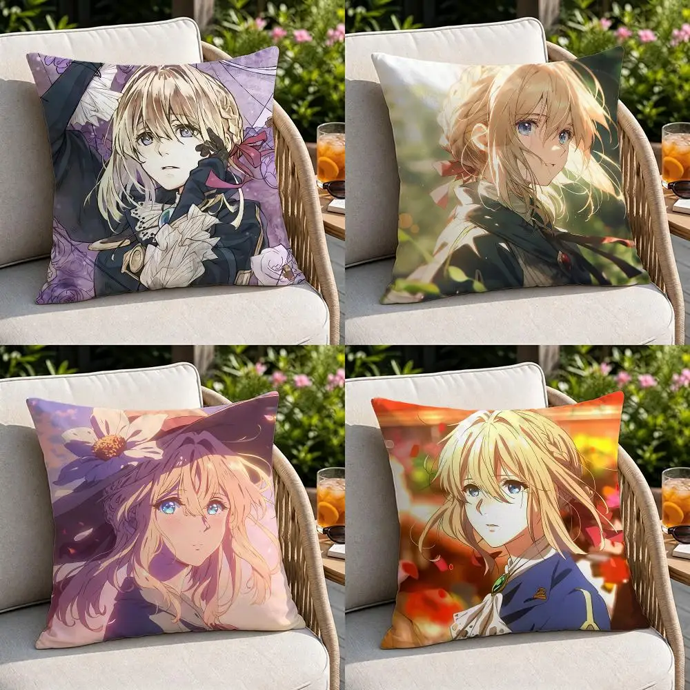 Anime Violet EvergardenS Cushion Cover Soft Square Throw Pillow Covers Set for Sofa Bedroom Car Home Decoration