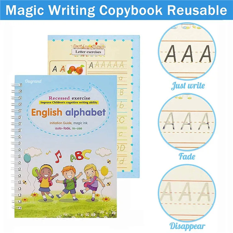 4PCS Magic Copybook Drawing Toys Kids Montessori Reusable Pen Control Training Writing Sticker Learning Educational Toy Children