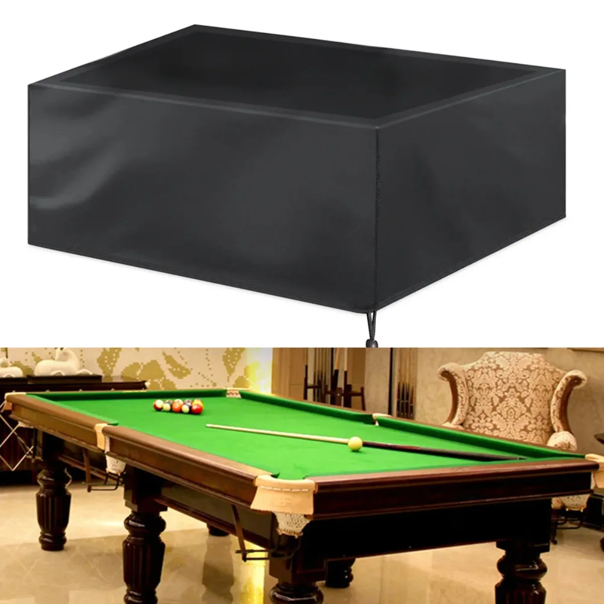 

210D Oxford Dustproof Waterproof 7 8 9 Foot Outdoor Full Pool Solid With Drawstring Billiard Table Dust Cover Table Protector