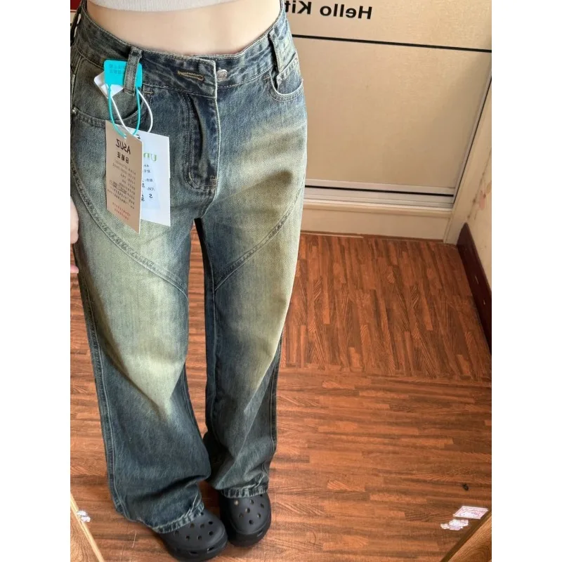 

2025 Vintage Jeans Women Irregular High Waist Slimming Wide Leg Mop Long Pants Fashion Blue Baggy Jeans Y2K Streetwear Pants