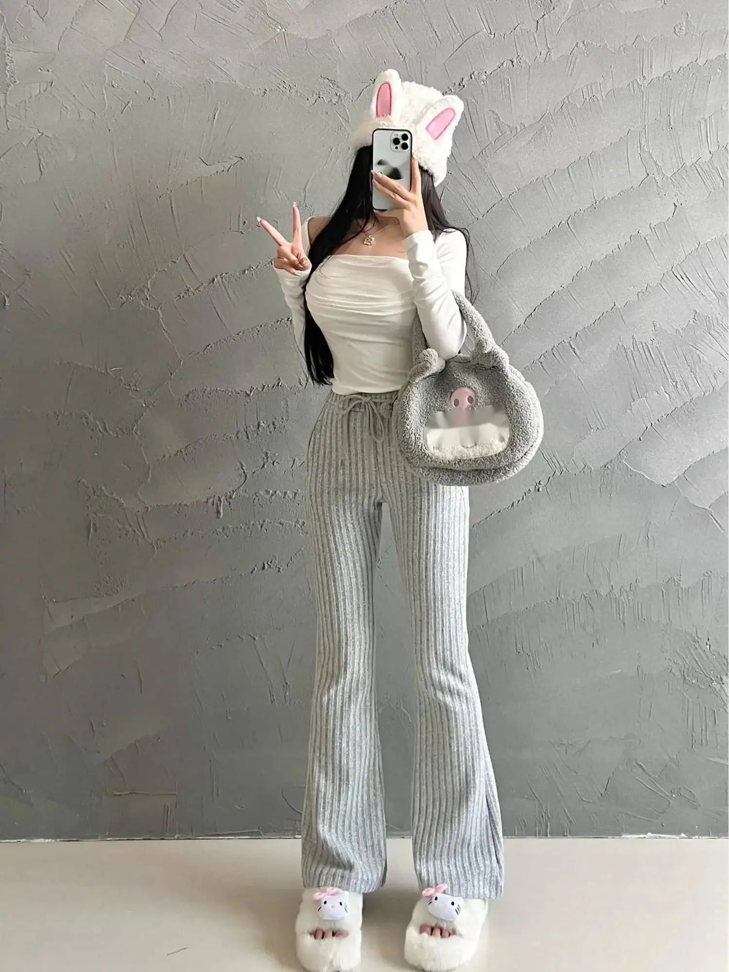 High Waist Vertical Slimming Micro Bell Shaped Pants For Women Elastic Slim Boot Cut Wide Legs Pants Fashion Korean Women ED7Z