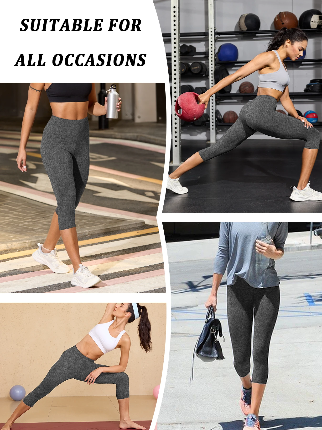 5 sztuk damskich super miękkich legginsów capri, wysoce elastycznych, oddychających, sportowych, nie prześwitujących, do ćwiczeń, biegania, jogi, modelujących sylwetkę, do siłowni i fitnessu.