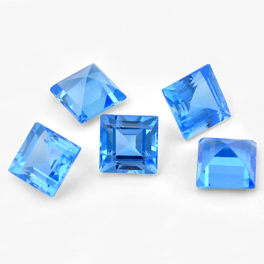 Step Cut Eye Clean Facted Square 8x8mm Real Natural Swiss Blue Topaz 5pcs A Lot Loose Gemstone For Jewelry Making