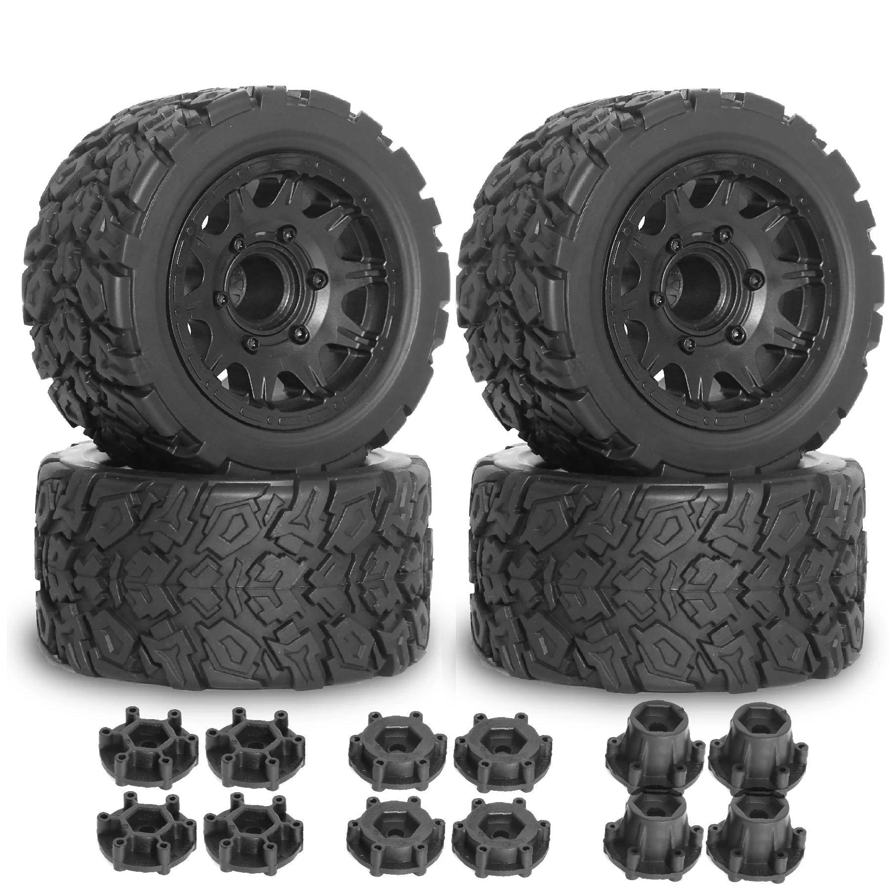 1/10 RC Truck Tires and Wheels 12mm 14mm Hex for Traxxas Slash 4X4 Arrma Rock Granite Vortek Axial Losi Redcat Rc4wd 3S 4PCS