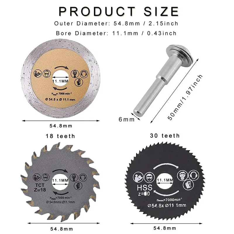 3 sztuk Out średnica 54.8mm Mini piła tarczowa metalowe plastikowe ceramiczne cięcie drewna ostrze piła do obróbki drewna ostrze