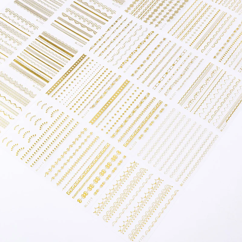 30Pcs Embossed Nail Art Stickers Decal Gold Silver French Line Self-adhesive Slider Luxury Stickers Press On Nails Decorations