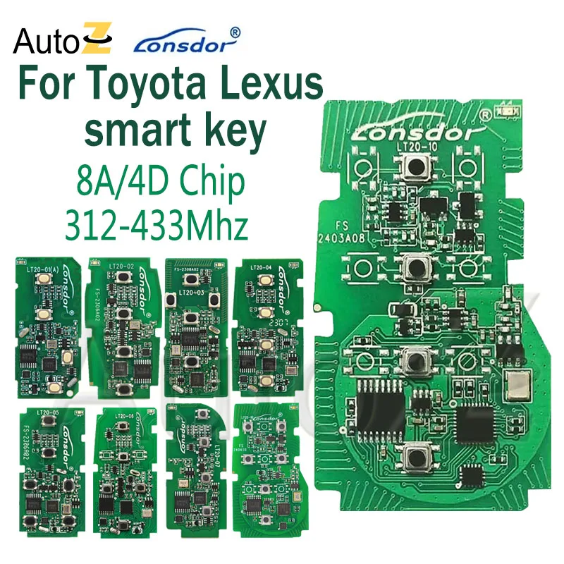 Lonsdor Car Universal Remote Key PCB A433 F433 5290 0020 0440 0410 0140 5801 for Lexus Subaru Toyota 8A/4D Chip Smart Key PCB