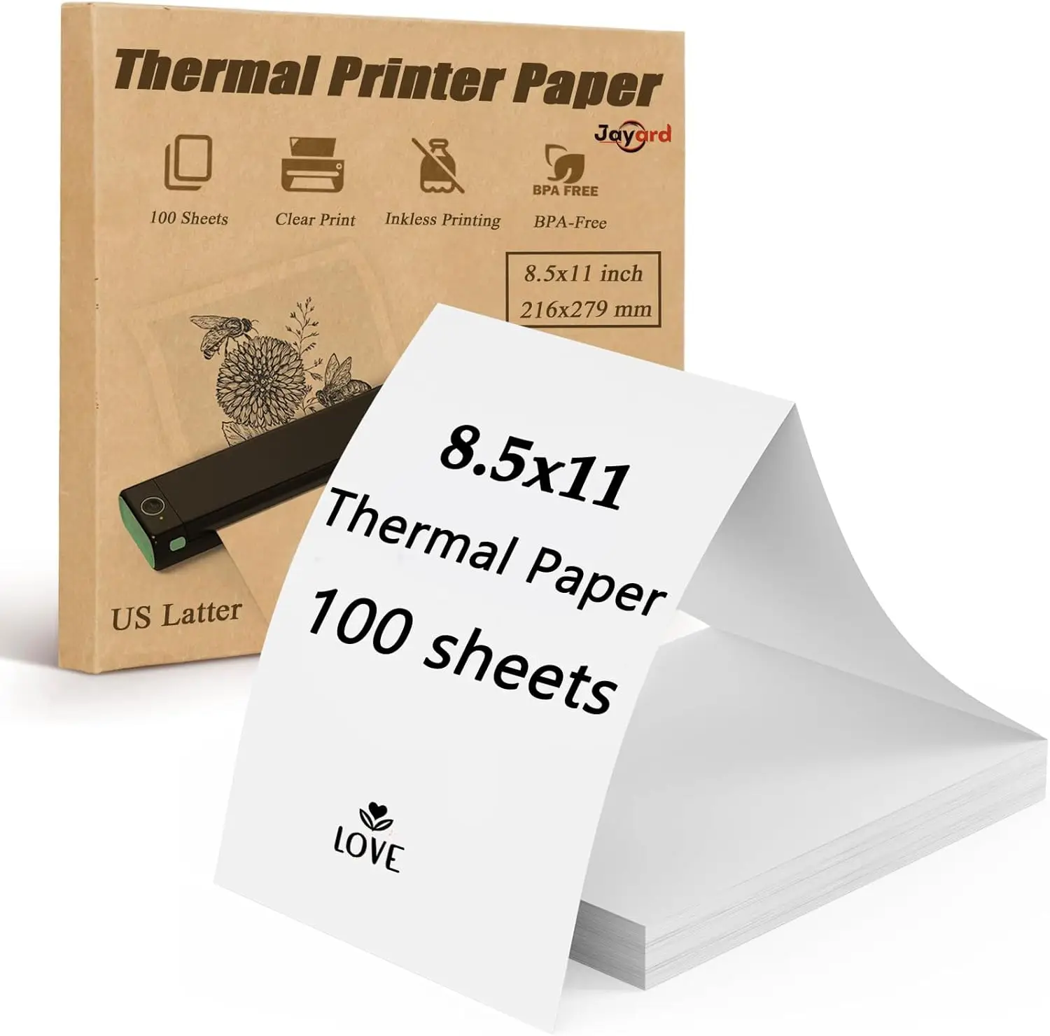 

8.5 x 11 Thermal Printer Paper, 100 Sheets for Homework, Contracts, Invoices - US Letter Size