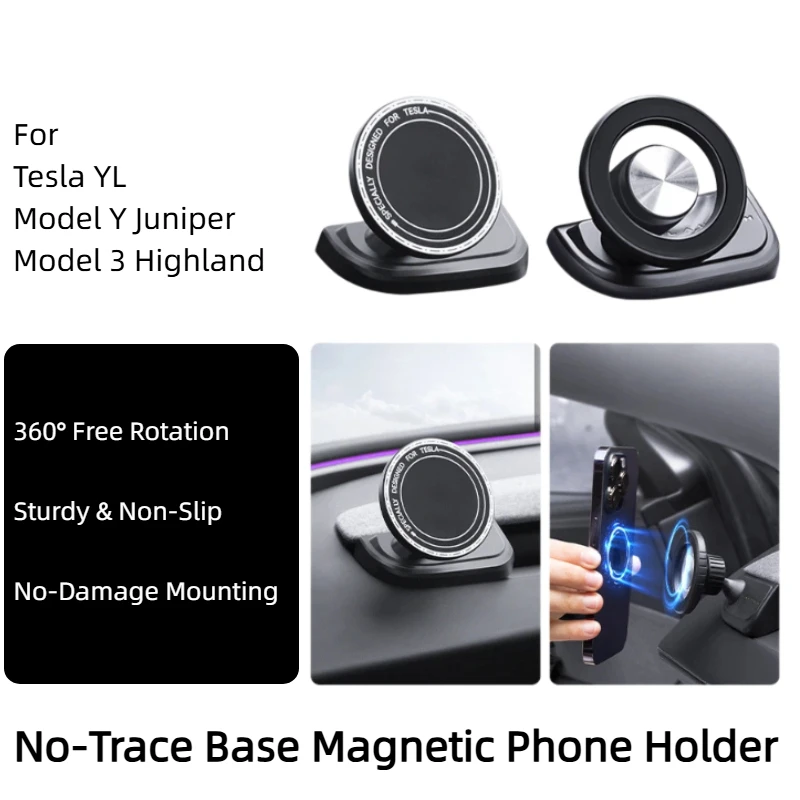 Magnetic Dashboard Phone Holder for Tesla Model 3 Highland & Model Y/Y L Juniper Refresh, 360° Rotation,Car Interior Accessory