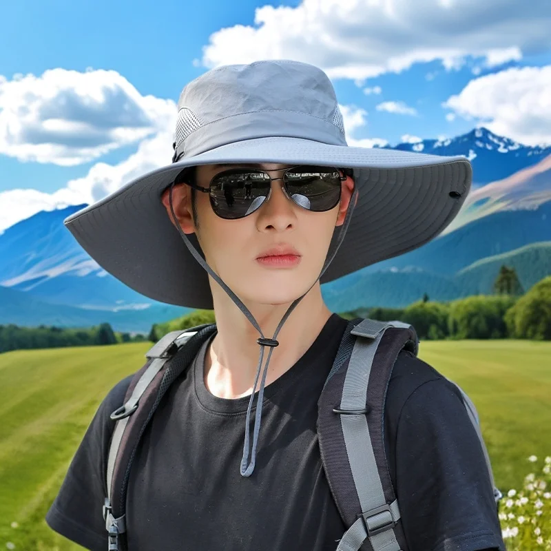 تسلق الجبال قبعة الشمس الرجال الصيف قبعة صيد الشمس حماية قبعة ظلة قبعة بحافة كبيرة حافة الأشعة فوق البنفسجية حماية قبعة رجالي 2