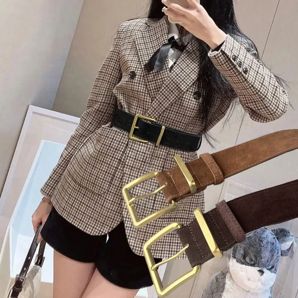 

Luxury Design Suede Genuine Leather Wide Belt Trendy Versatile Business Waist Strap Casual Pin Buckle Waistband Gifts