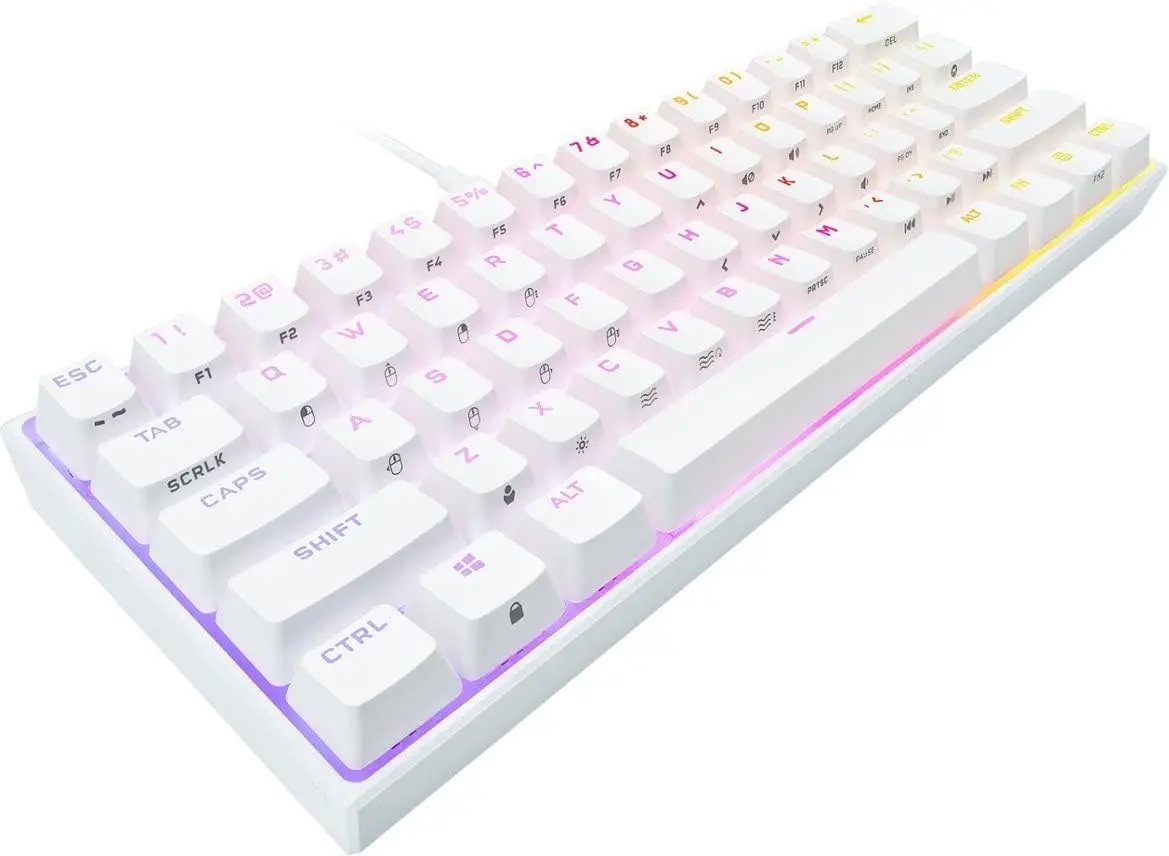 60% Mechanical Gaming Keyboard with Cherry MX Speed Switches, PBT Keycaps, RGB Backlit, USB-C, White (Renewed)