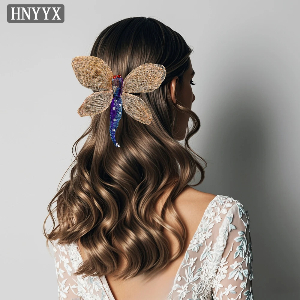 

HNYYX Colorful Mesh Dragonfly Hairpin Ladies Girls Fashion Hair Cilp Wedding Party Hair Accessories Gift Cute Tiara A189