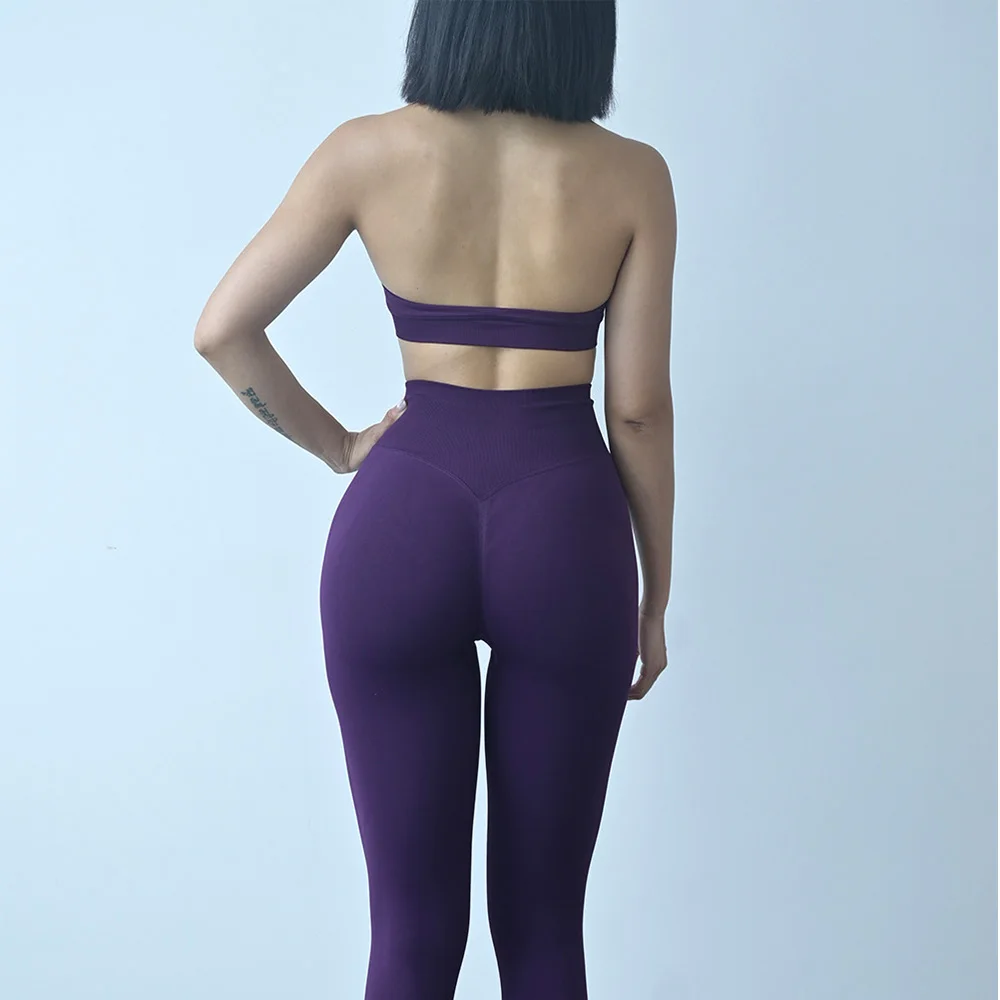 2 Pieces Women's Yoga Suit Seamless Fitness Gym Clothes Halter Sports Bra Matching Leggings for Workout Sets Gym Outfit