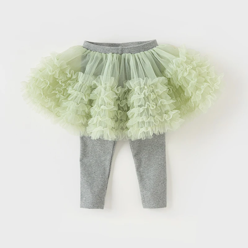 Dave Bella Kids Spring Leggings With Skirt Girls Pantskirt Girl Green Mesh Trousers  Girls Leggings Children Clothing DB1248275