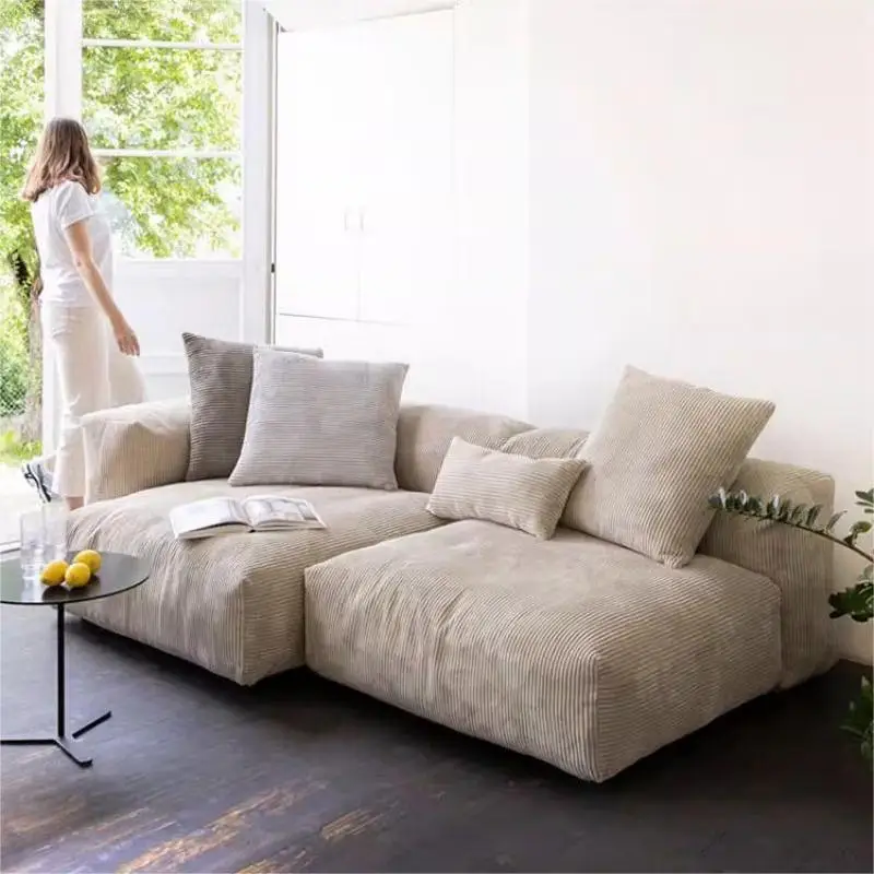 

Скандинавский ретро-диван из вельветовой ткани, в стиле Ваби-саби, в форме блока тофу, в кремовом стиле середины века, комплект диванов-шезлонгов для гостиной