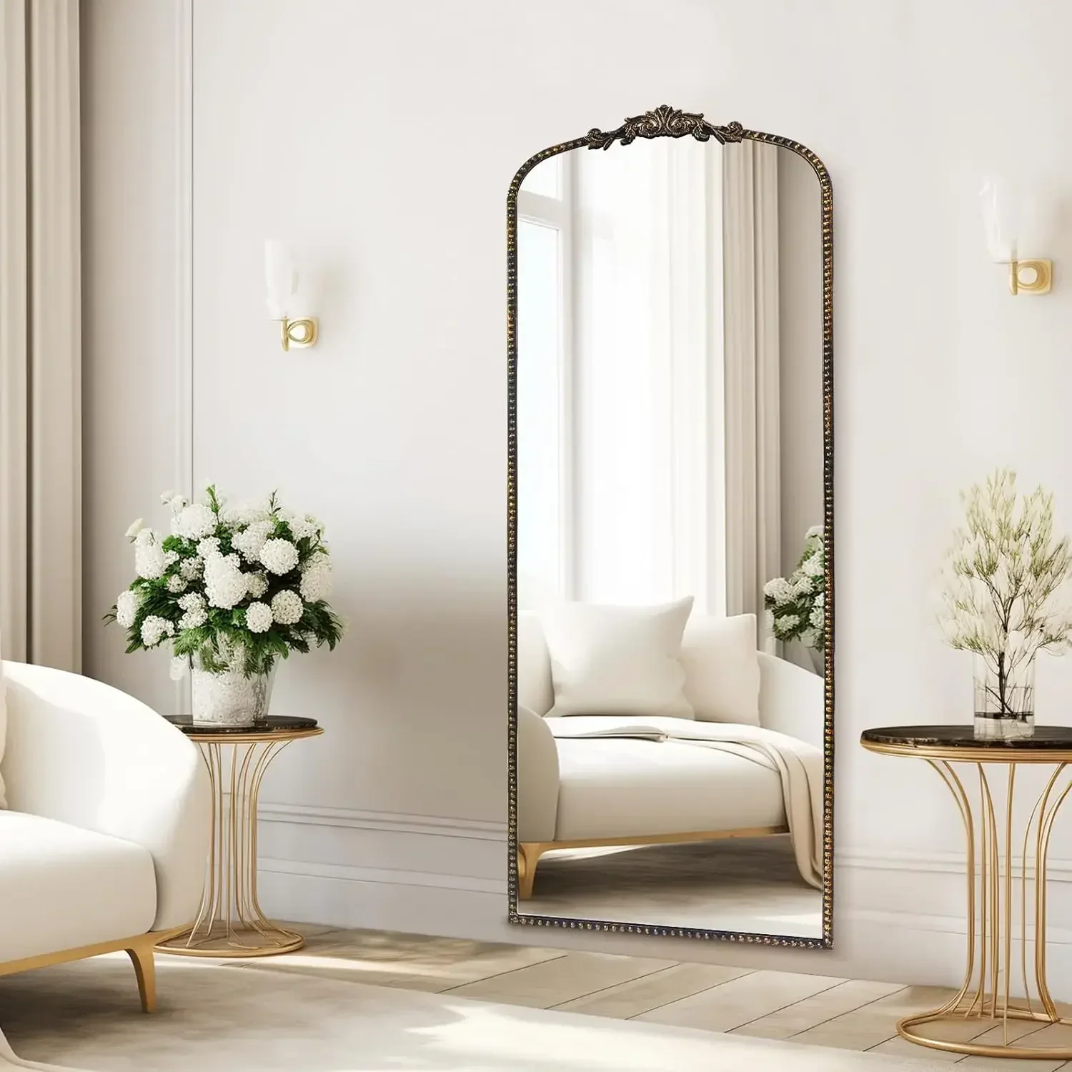 

Baroque Ornate Full Length Mirror 71''x30'' HD Glass Thick Frame w/Stand Wall-MountedSafety Film Metal Bubble Decoration