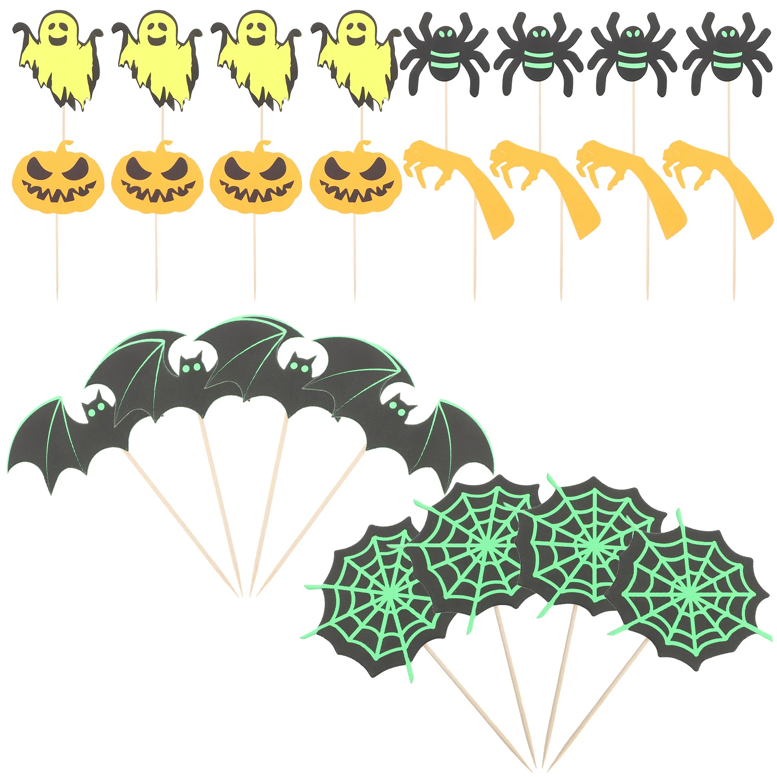 

24 Pcs Fluorescent Ghost Pumpkin Cupcake Toppers Halloween Decorations Spooky Cake Picks Safe Healthy Wooden Style
