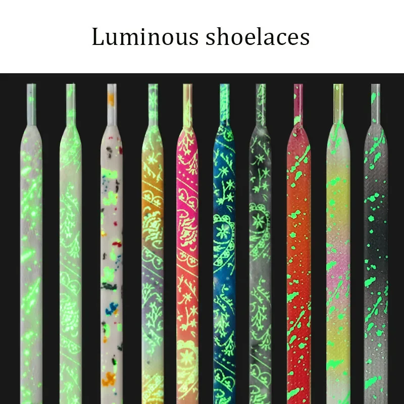 

Flat Luminous Shoelaces for Sneakers Fluorescent Glow-in-the-dark Printing Cashew Flower Splash Ink Shoe Laces for AF1 Woman Man