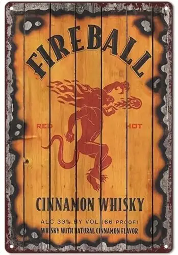 Enseigne en métal fantaisie vintage Fireball Cinnamon Whisky, 12 "x 8"