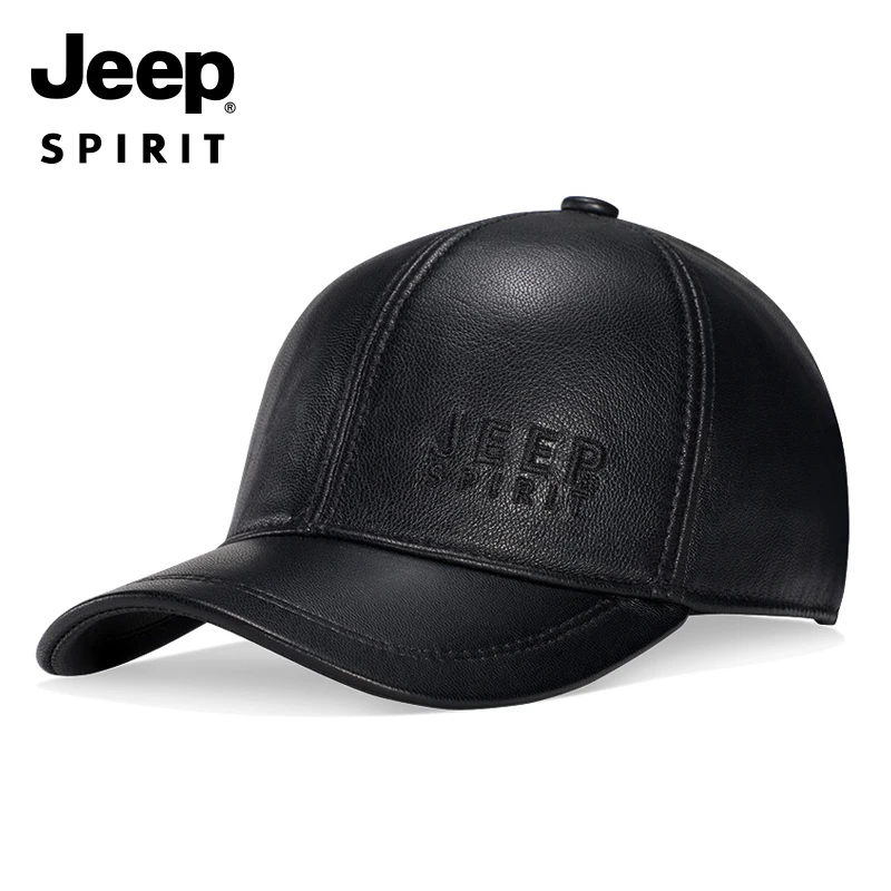 

Jeep Men's Genuine Sheepskin Leather Cap Golf Cap Baseball Cap Trucker Hat, Adjustable Fit, Best Gift for Men