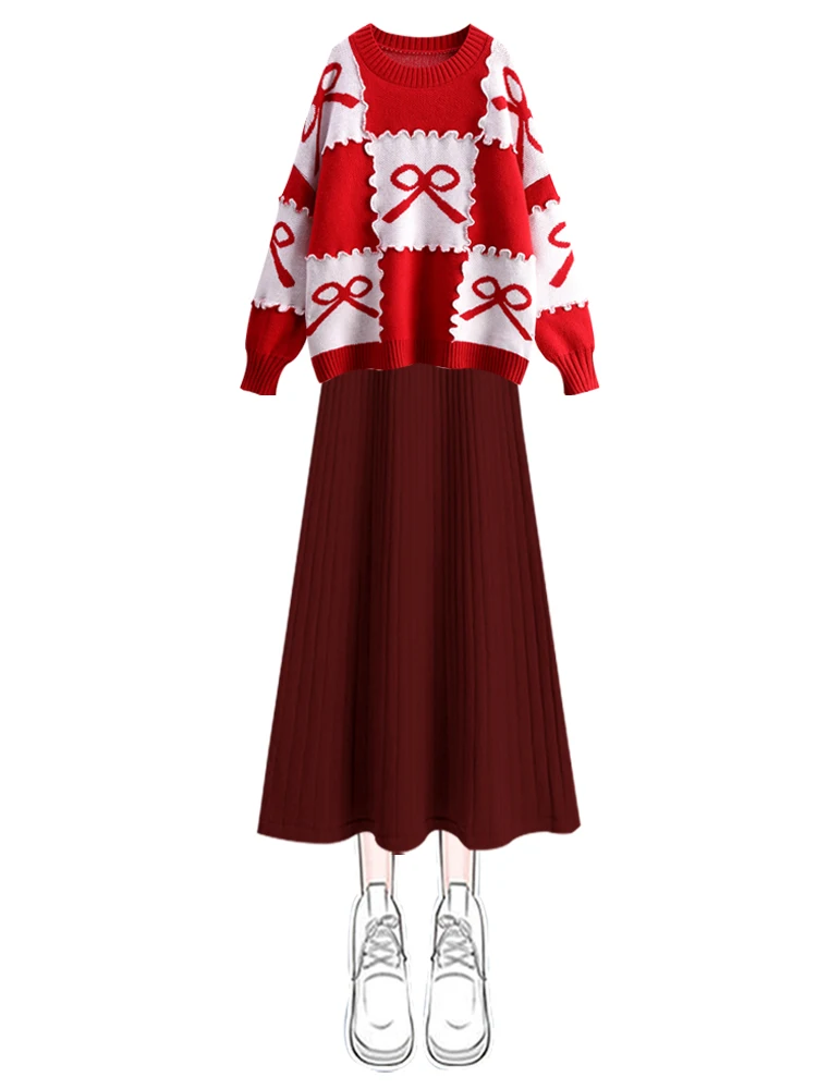 เสื้อสเวตเตอร์ถักสีแดงทรงตรง กระชับสัดส่วน แฟชั่นฤดูหนาว สไตล์ลำลอง ป้องกันคราบ ผ้าเนื้อดี แขนยาว คอกลม