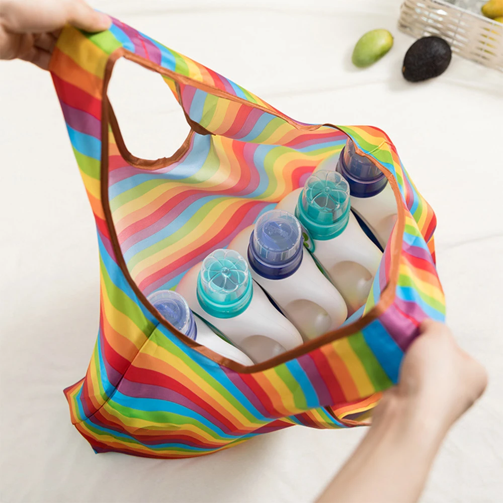 Rainbow Shopping Tote Bag Fruit Vegetable Grocery Pocket Foldable Recycle Shopping Bag Eco Reusable Portable Bag Large Bag