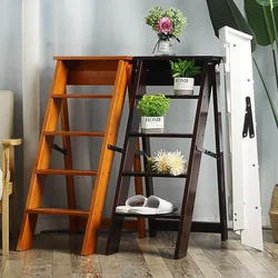 Indoor Thickening Ladder Chair Multi-function Ladder Stool Climbing Folding Step Stool Strong and Stable Wooden Ladder